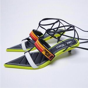 ZARA×PURPLE AMOUR Special Edition Multicolor Strappy Kitten Heeled Sandals